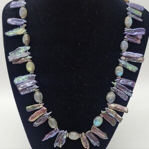 Aurora Borealis Pearl And Labradorite Necklace